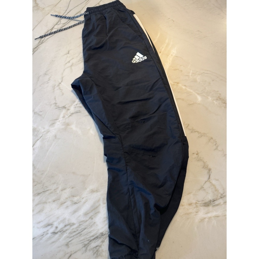 Adidas Woman's S/M Black Windbreaker Track Pants Tapered Articulated JoggersREAD